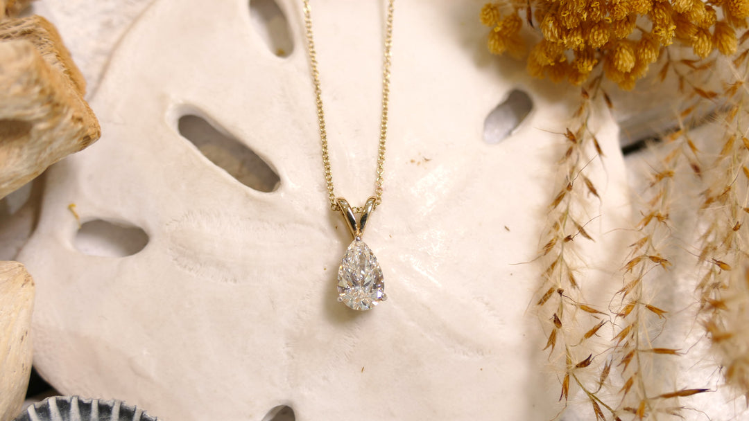 14k Yellow Gold Pear Cut - Monte Luna 1.00ct Lab Diamond Necklace
