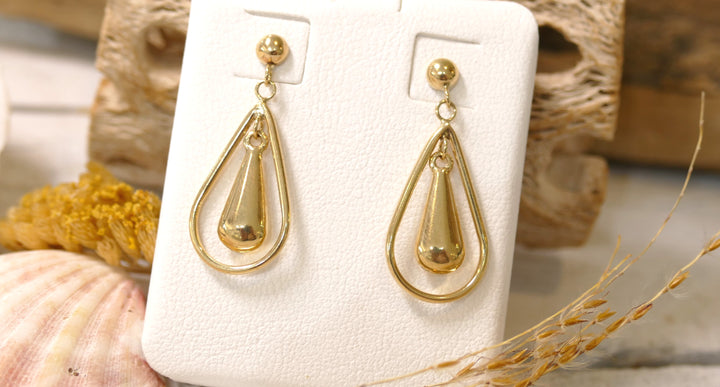 14k Yellow Gold Open Pearshape Dangle Earrings