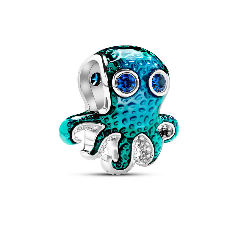 Ocean - Sterling Silver - Enamel Cubic Zirconia Octopus Bead Charm