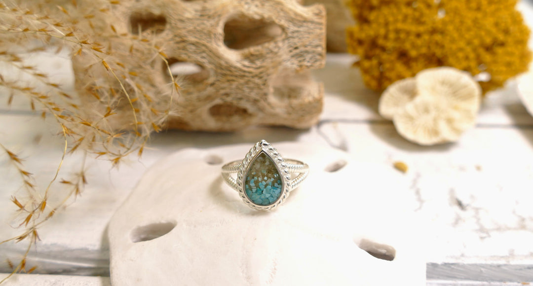 Dune - Sterling Silver - Modern Mermaid Teardrop Turquoise Gradient Ocean City Beach Sand Ring 8