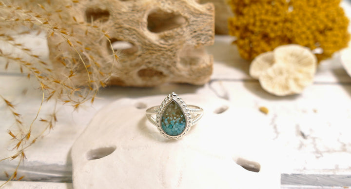Dune - Sterling Silver - Modern Mermaid Teardrop Turquoise Gradient Ocean City Beach Sand Ring 8