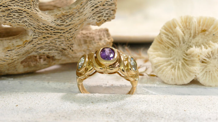 14k Yellow Gold Multicolored 3 Stone Ring (Size 7)