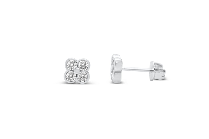 Stia Sterling Silver Silver Cubic Zirconia Clover Stud Earrings