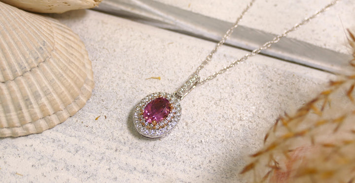 14k White Gold Rose Gold .38ct + Natural Diamond Pink Tourmaline Pendant