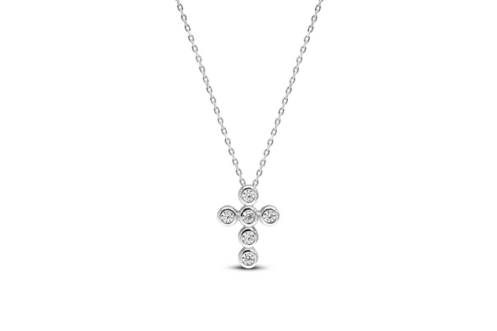 Stia - Sterling Silver - Silver Cubic Zirconia Cross 15-17" Necklace