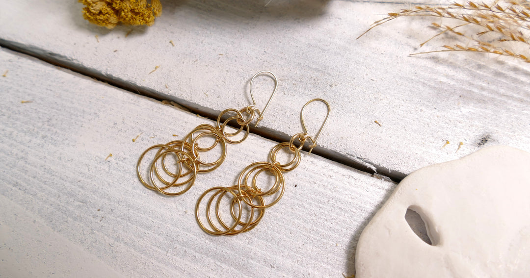 14k Yellow Gold Multi Circle Dangle Earrings