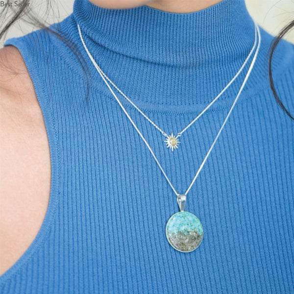 Dune - Sterling Silver - Marina 25mm Turquoise Gradient Round 16-20" (adjustable) Ocean City Beach Sand Necklace