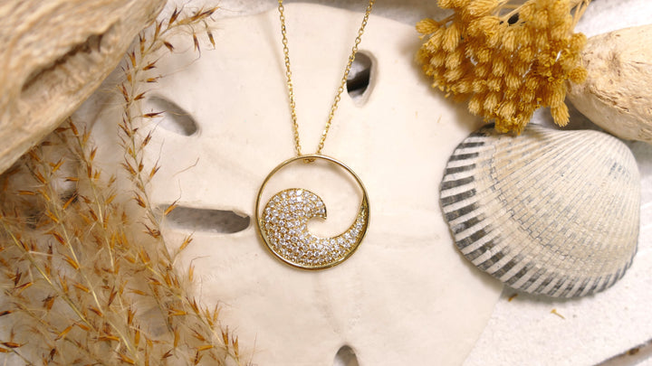 14k Yellow Gold Wave .47ct Diamond Necklace