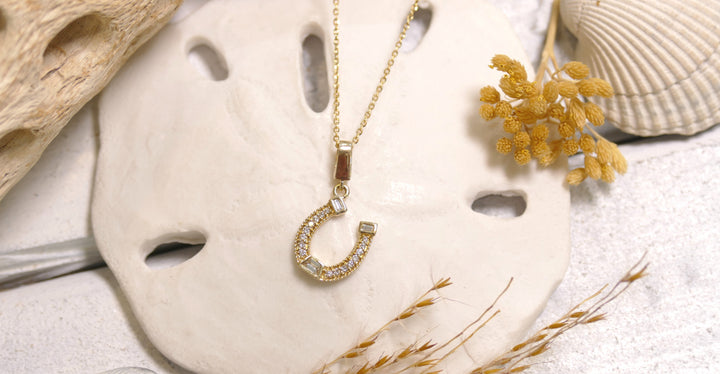 14k Yellow Gold Pave "Lucky Horse Shoe" 0.15ct Diamond Necklace
