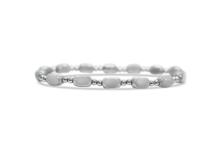 Isla - Stainless Steel - Silver - All in - Glacier Grey Beaded Stretch Bracelet