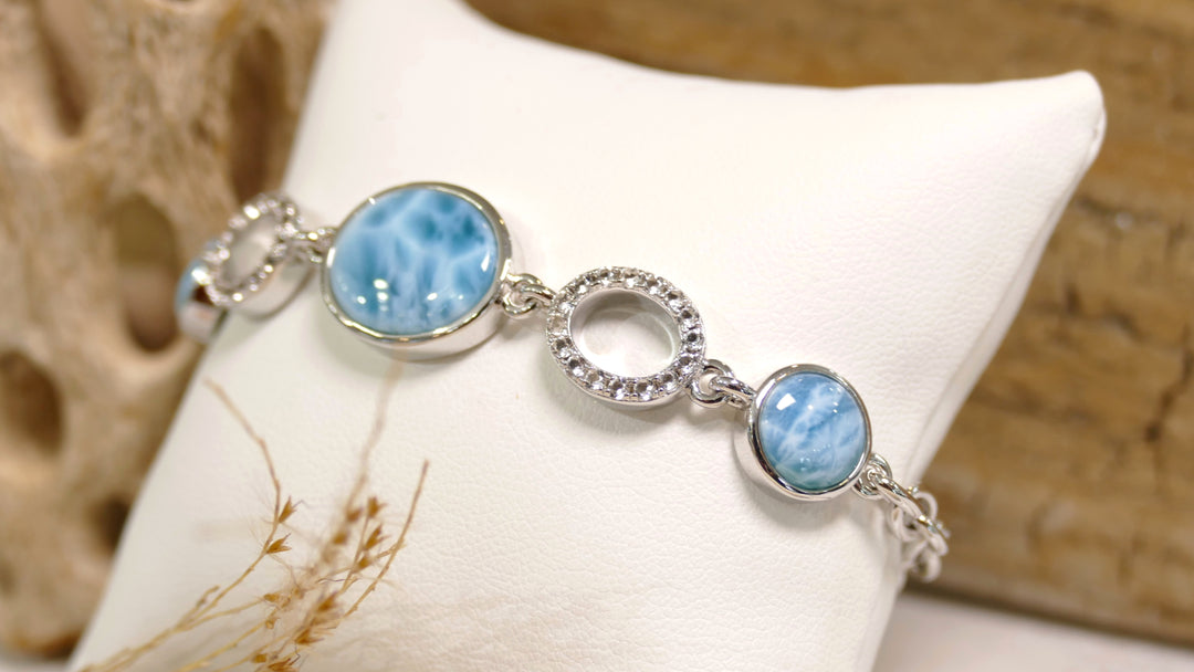 Sterling Silver - Silver Oval Larimar Link Bracelet