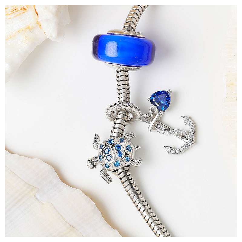 Ocean - Sterling Silver - Sapphire Cubic Zirconia Turtle Bead Charm