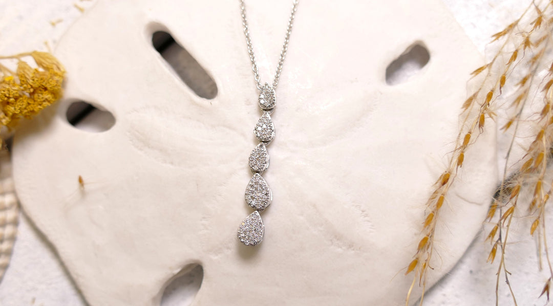 Sterling Silver - Silver Graduating Drop Pear Natural Diamond Necklace