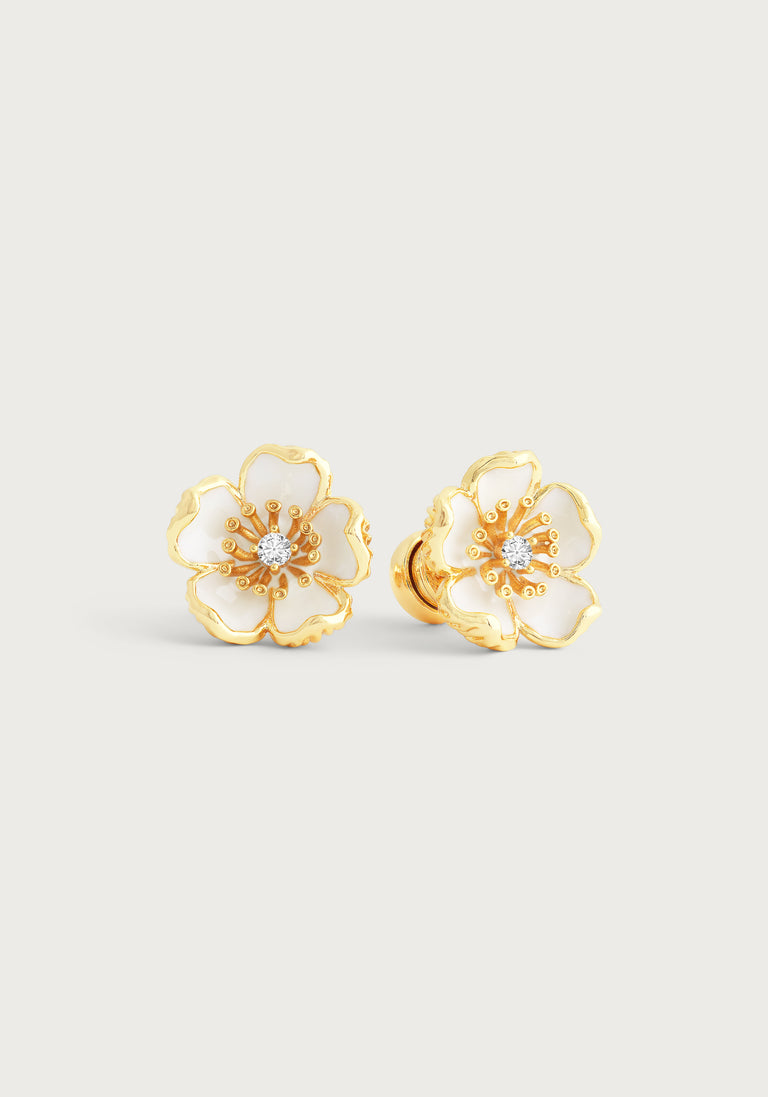Anabel Arum - Brass - 18K Gold Plated Enamel Stud Wildflower Earrings