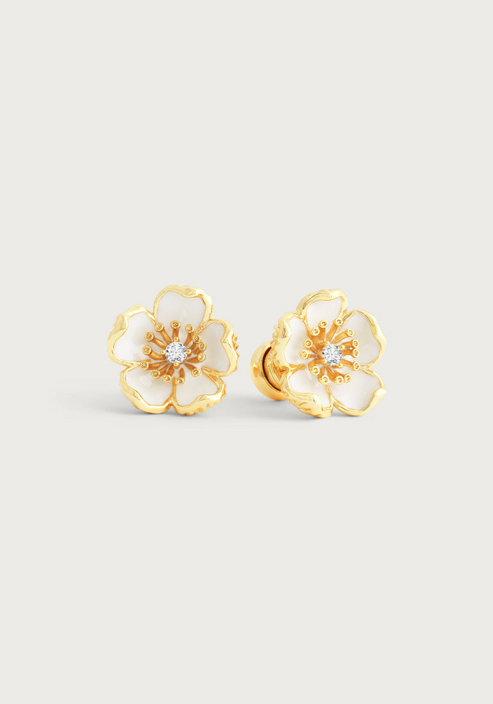 Anabel Arum - Brass - 18K Gold Plated Enamel Stud Wildflower Earrings