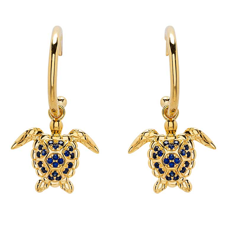 Ocean - Sterling Silver - Gold Vermeil Lab Grown Sapphire Dangle Turtle Earrings