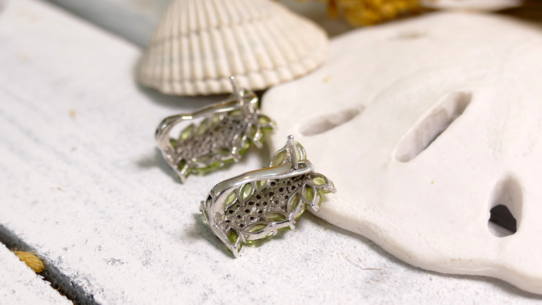 Sterling Silver - Silver Grape Vine Crystal Statement Earrings