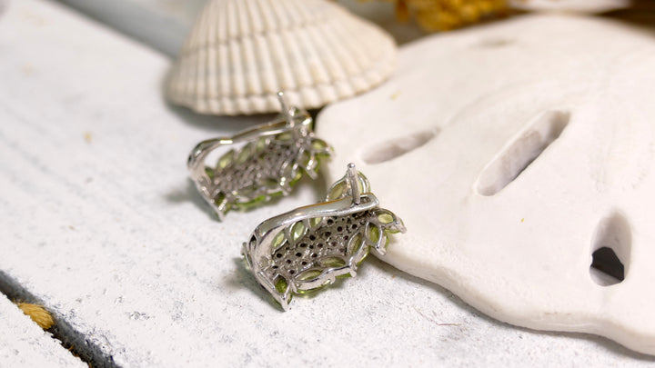 Sterling Silver - Silver Grape Vine Crystal Statement Earrings