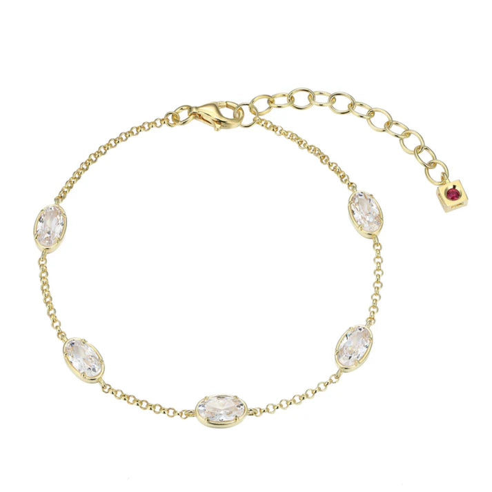 ELLE PARIS - Sterling Silver - Gold Plated "Serenelle Station" Oval Cubic Zirconia Chain Bracelet