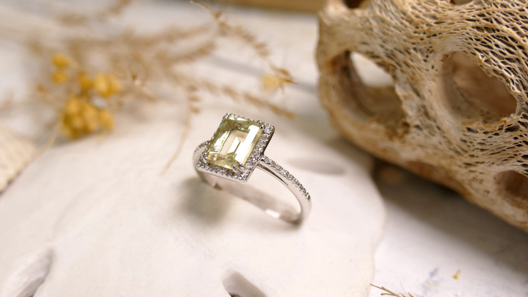 14k White Gold Natural Diamond Square Tourmaline Ring (Size 6.5)