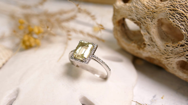 14k White Gold Natural Diamond Square Tourmaline Ring (Size 6.5)