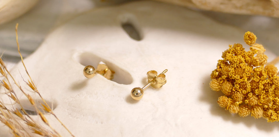 14k Yellow Gold 3mm - Ball - Stud Earrings