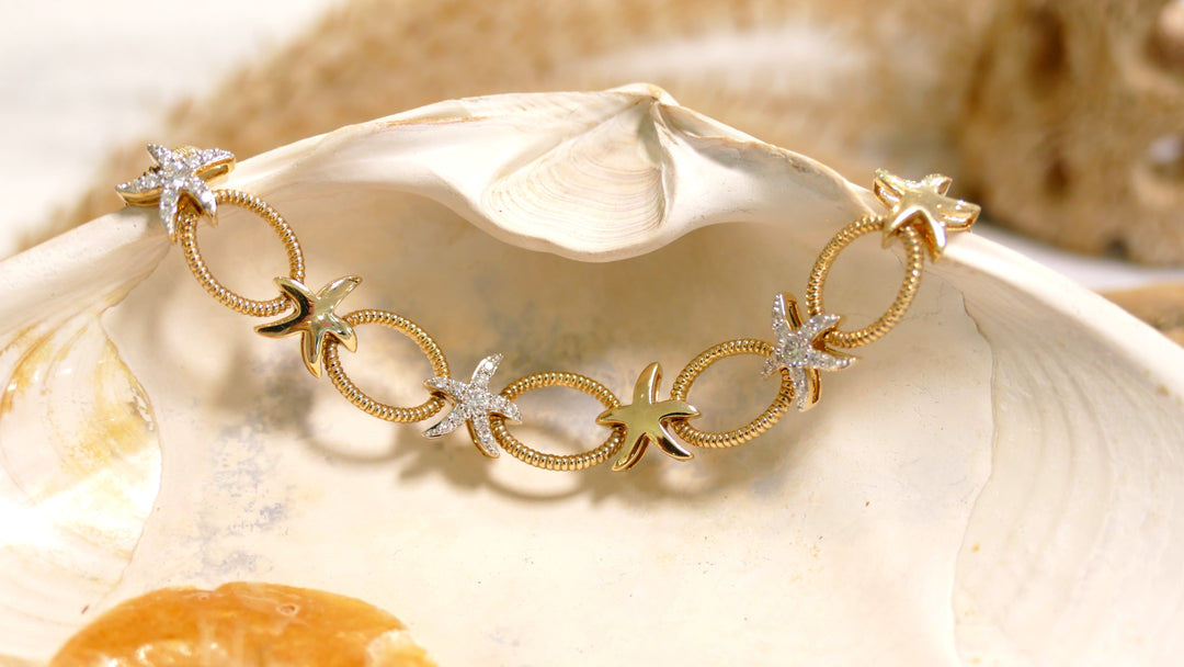 14k - Yellow Gold 0.75ct Oval Natural Diamond Starfish Link Bracelet