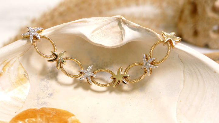 14k - Yellow Gold 0.75ct Oval Natural Diamond Starfish Link Bracelet