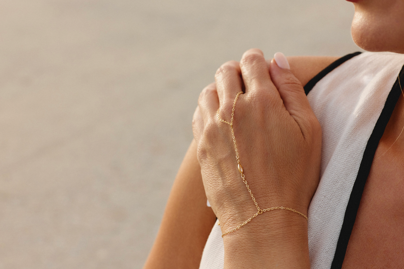 Adriana Pappas - Brass - Gold Filled Marquise Cubic Zirconia Hand Chain