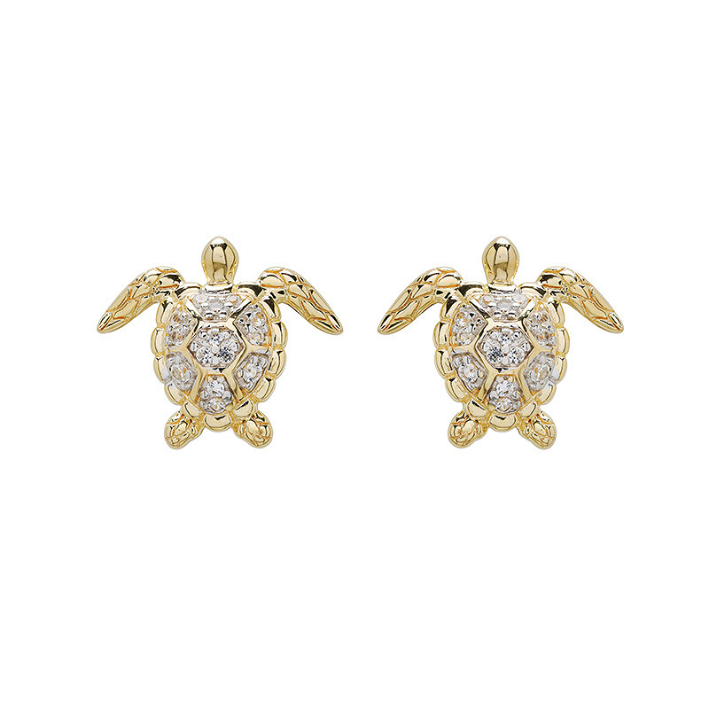 Ocean - - Gold Vermeil White Sapphire Turtle Stud Earrings