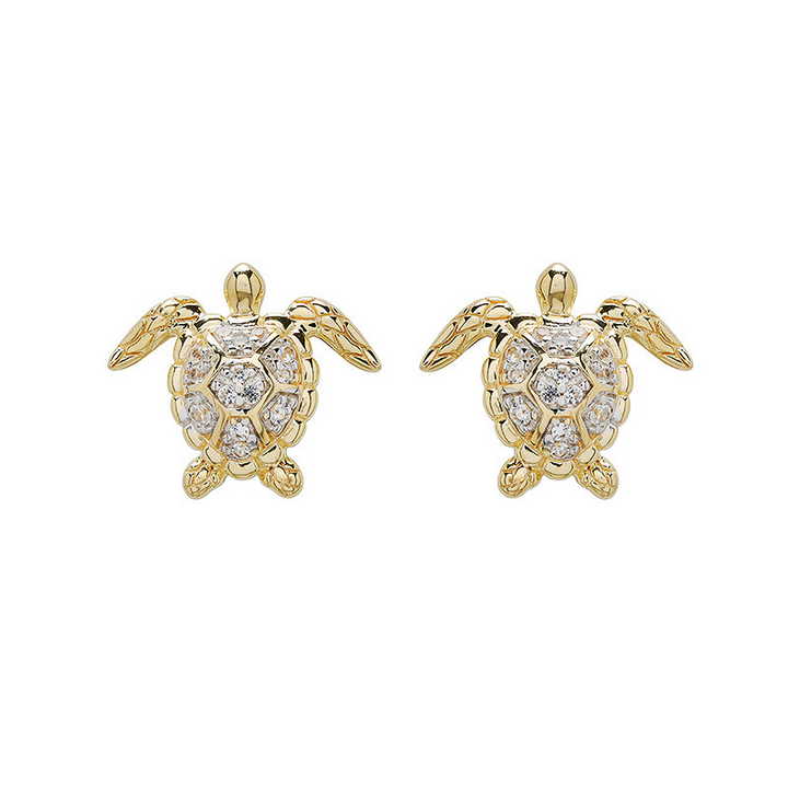 Ocean - - Gold Vermeil White Sapphire Turtle Stud Earrings