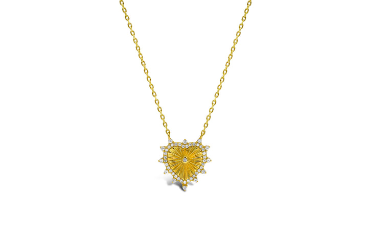 Stia - Sterling Silver - 14K Gold Plated Cubic Zirconia Heart 15-17" Necklace