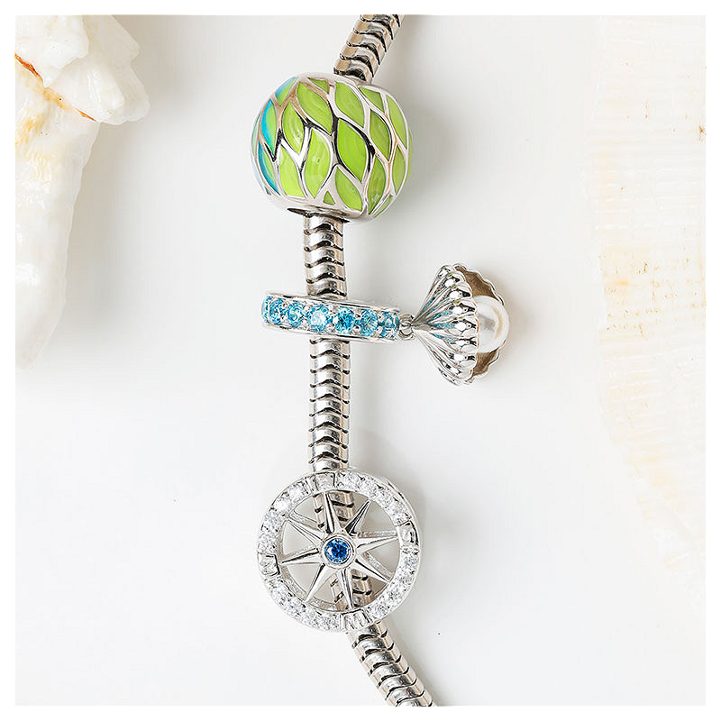 Ocean - Sterling Silver - Sapphire Cubic Zirconia Compass Bead Charm