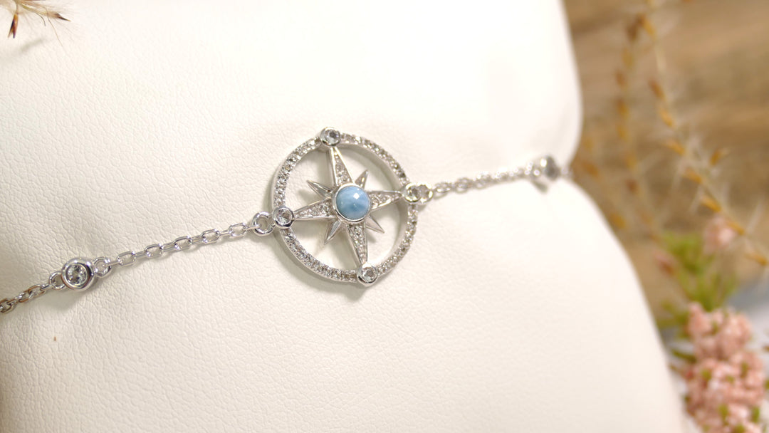Sterling Silver - Silver White Topaz + Diamonds Larimar Chain Bracelet 6.5" + 1