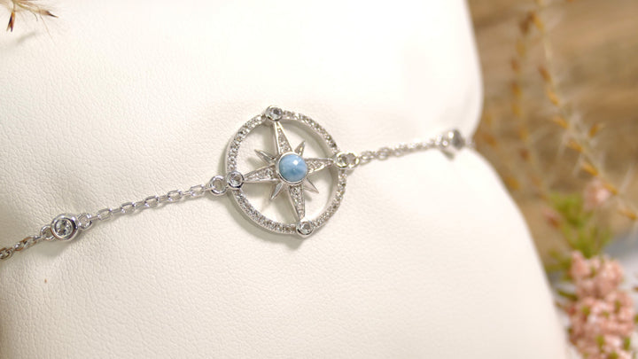 Sterling Silver - Silver White Topaz + Diamonds Larimar Chain Bracelet 6.5" + 1