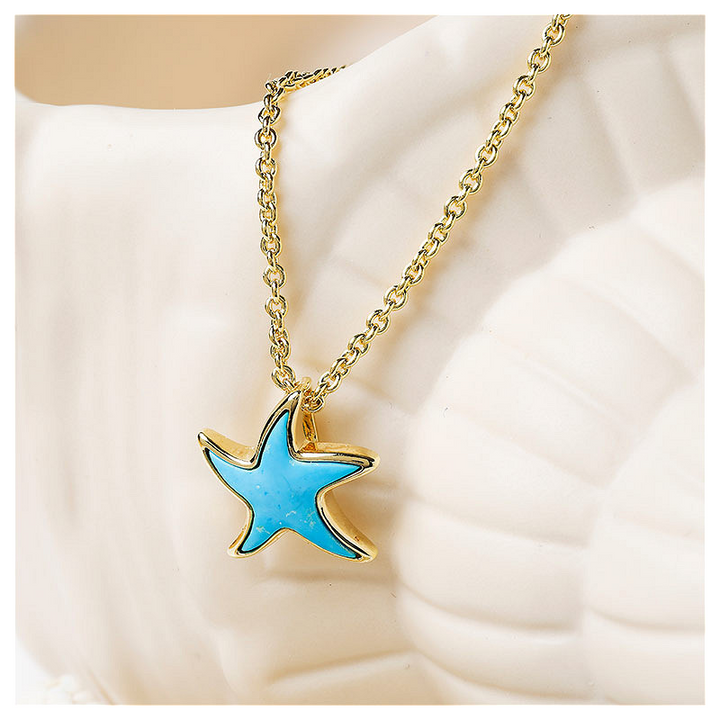 Ocean - Sterling Silver - Gold Vermeil Turquoise Starfish Necklace