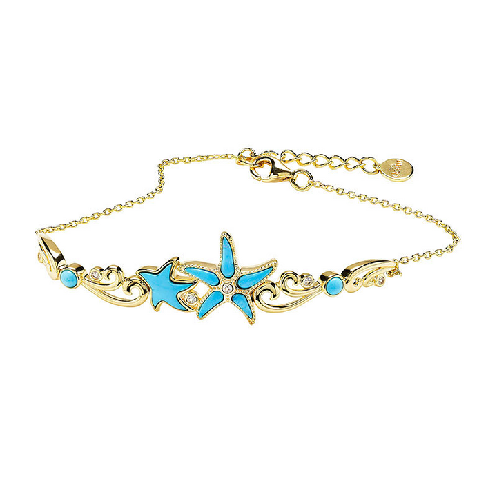 Ocean - 14k Gold Vermeil Turquoise Starfish Bracelet 8-10"