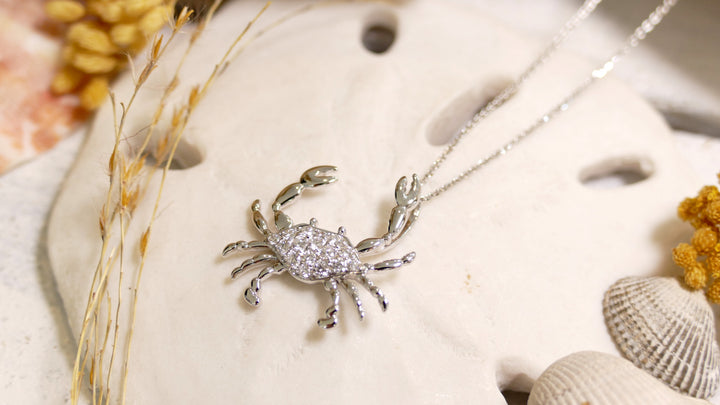 14k White Gold Crab .26ct Diamond Necklace
