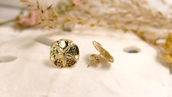 14k Yellow Gold Sanddollar Stud Earrings