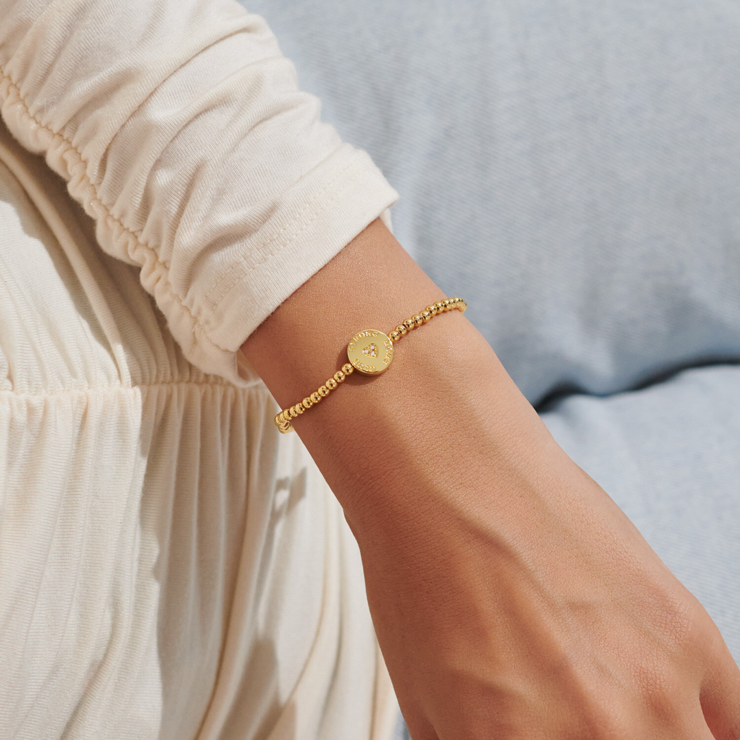 A Little & Co - Brass - Gold - Strong Mom Club - Crystal Stretch Beaded Bracelet 6 7/8"