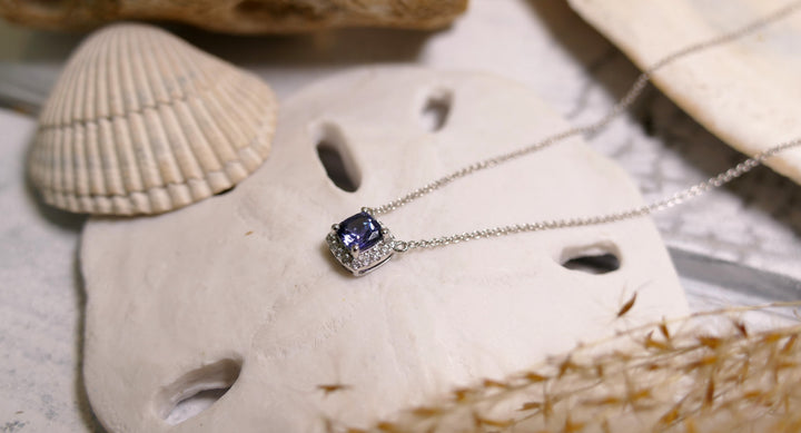14k White Gold 0.09ct. Tanzanite Square Pendant