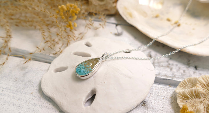 Dune - - Silver Plated Explorer Teardrop Turquoise Gradient Ocean City Beach Sand Necklace