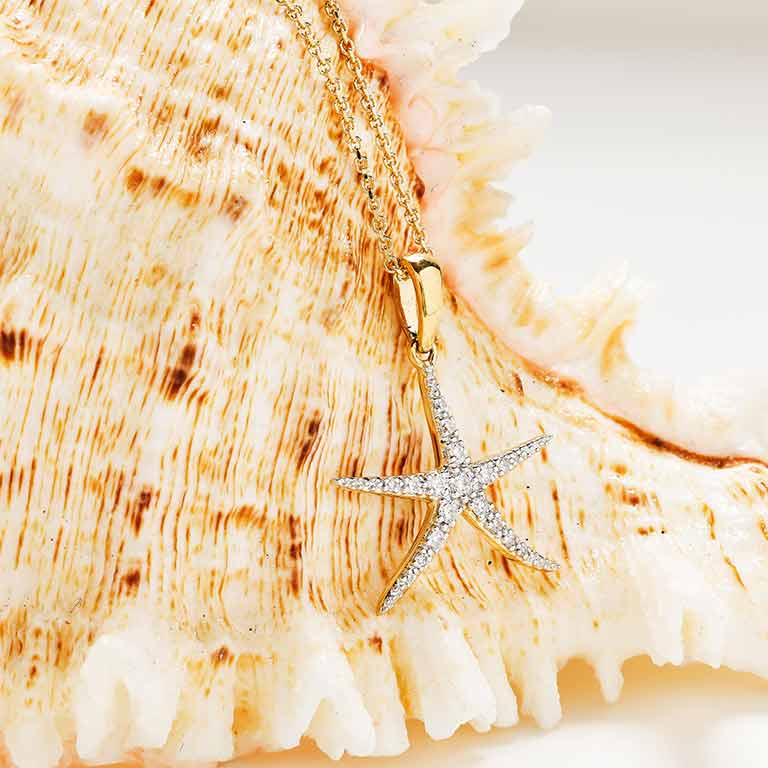 Ocean - 14k - Yellow Gold Lab Grown Diamond Starfish Necklace