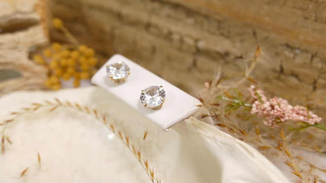 14k Yellow Gold CZ 7mm Round Basket Stud Earrings