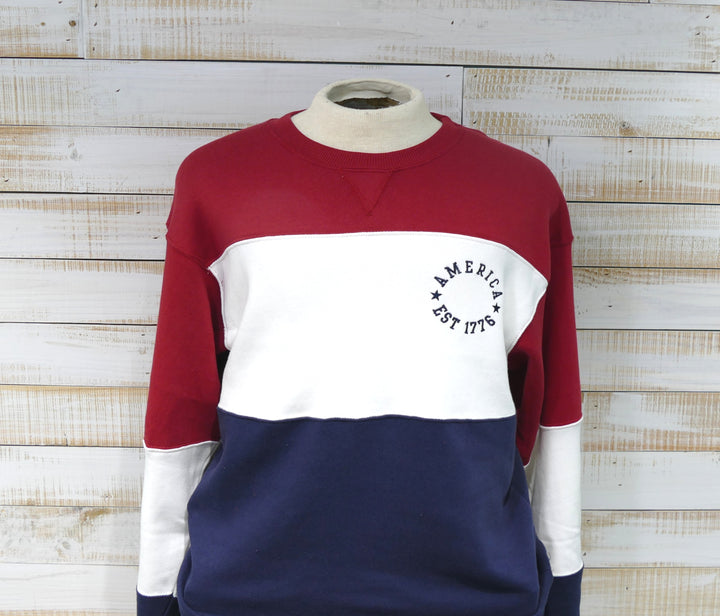 Valani - Long Sleeve Crew Neck Color Block America Sweatshirt -