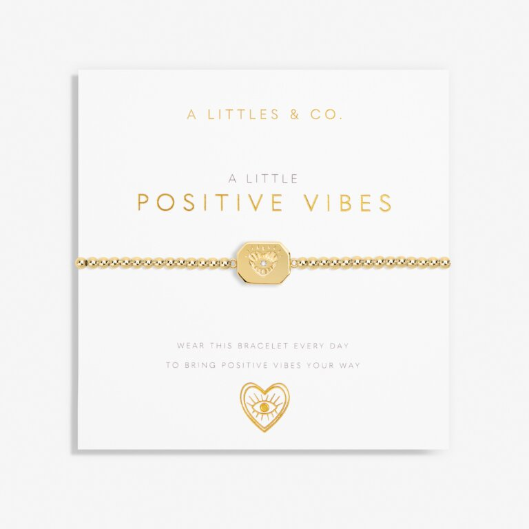 A Little & Co - Brass - Gold - Positive Vibes - Crystal Stretch Beaded Bracelet 6 7/8"
