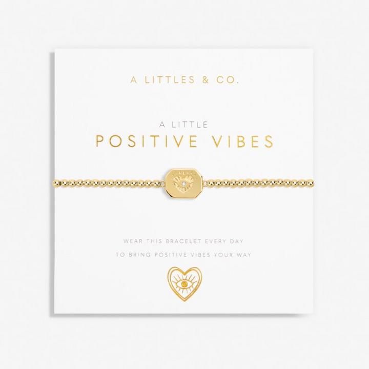 A Little & Co - Brass - Gold - Positive Vibes - Crystal Stretch Beaded Bracelet 6 7/8"