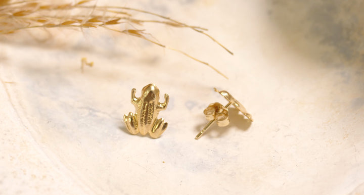 14k Yellow Gold Frog Stud Earrings