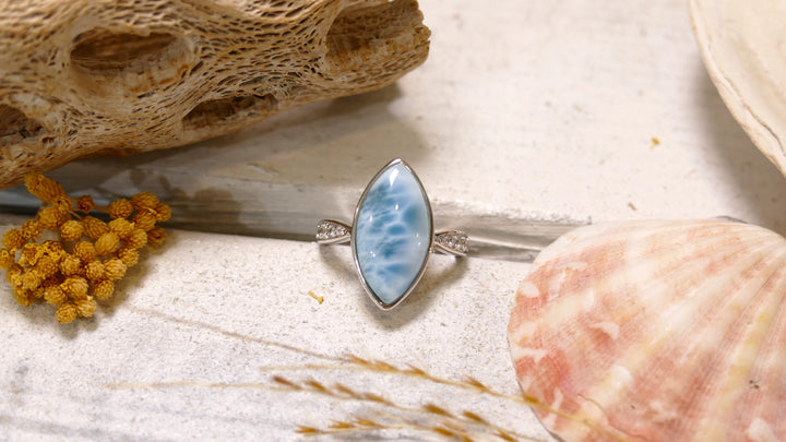 Sterling Silver - Silver CZ Marquise Larimar Ring (Size 7)