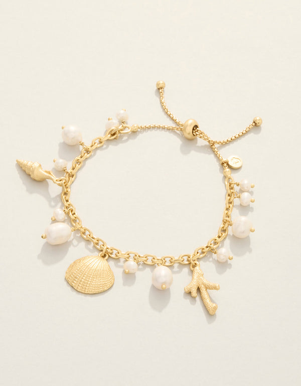 Spartina - - Gold Plated Seashore Slide Freshwater Pearl Pull Chain Bracelet